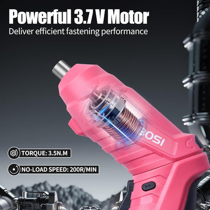 3.7V Cordless Power Electric Screwdriver Rechargeable Set, Battery Powered Screwdriver Kit Including 33PCS Bits, Pivoting Handle & Built-in LED Lights, Small Drills Cordless (Pink)