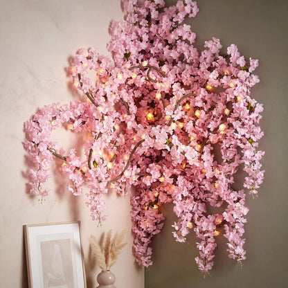 Tigeen 24 Stems Artificial Cherry Blossom Tree with 2 Vines and 100 Zip Ties Pink Blossom Tree for 3D Garden Wedding Wall Home Patio Fence Decor