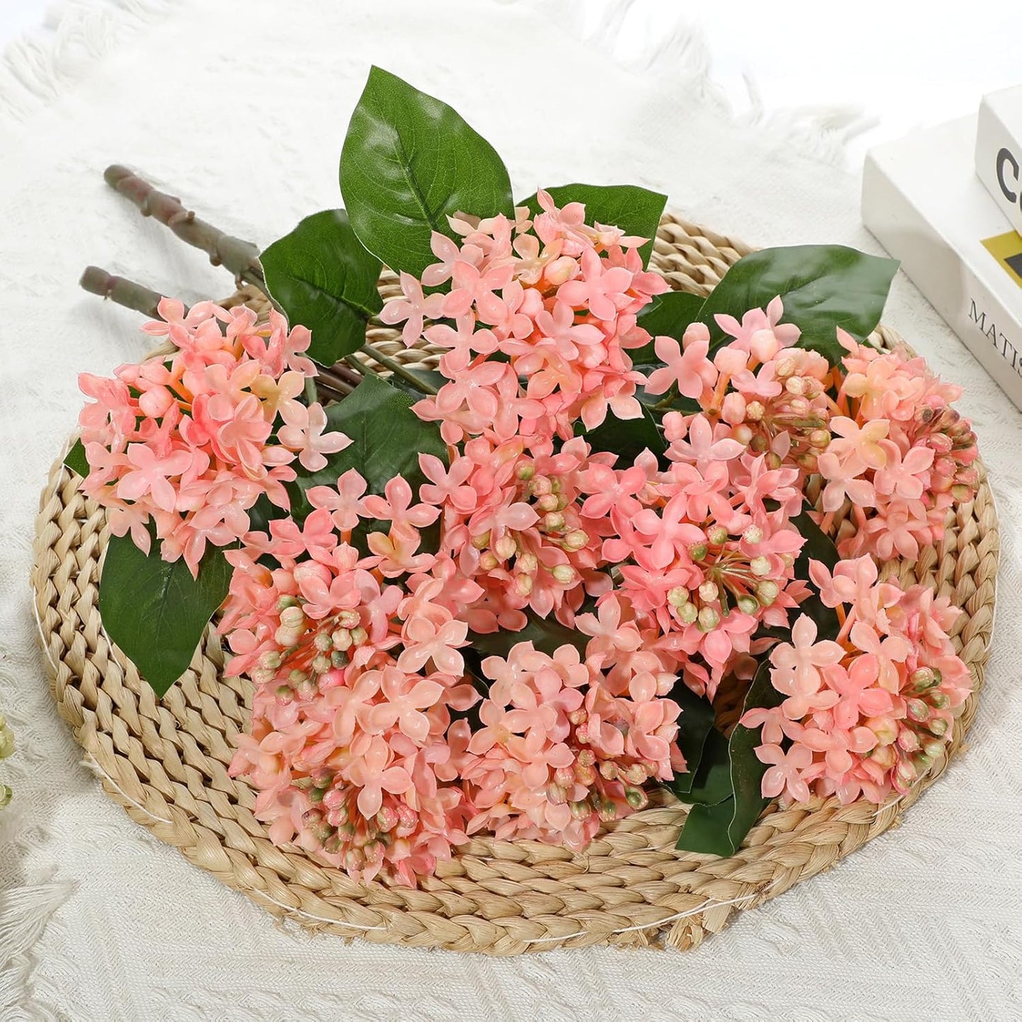 Pink Hydrangea Artificial Flowers 2 Bouqutes, 15.7" Real Touch Plastic Faux Hydrangea Flowers Outdoor with 5 Blooms, Large Silk Fake Hydrangeas Flower Arrangement for Home, Porch, Patio, Garden Decor