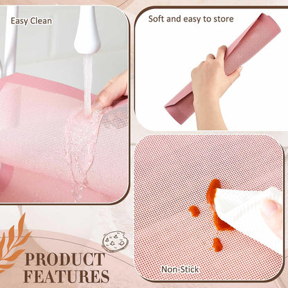 3 Pack Perforated Silicone Baking Mat, Non Stick Pink Baking Mats 2 Half Sheets 16.5"x11.6" & 1 Quarter Sheet, Food Reusable Safe Oven Liners Mats for Making Cookies, Macaroons, Bread