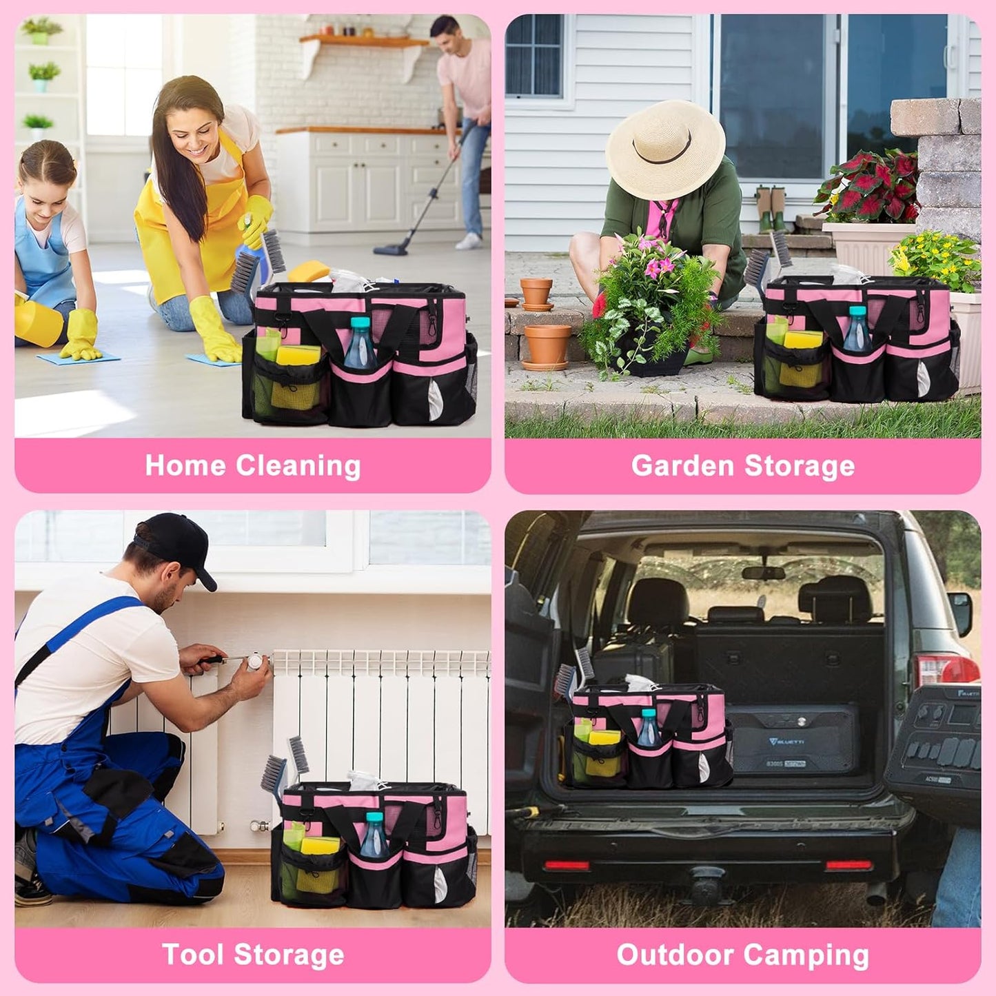 Large Cleaning Caddy Bag with Built-in Support Board, Wearable Cleaning Supplies Organizer with Adjustable Shoulder Strap & Waist Belt, Waterproof Heavy Duty Tote for Housekeepers Car Detailing