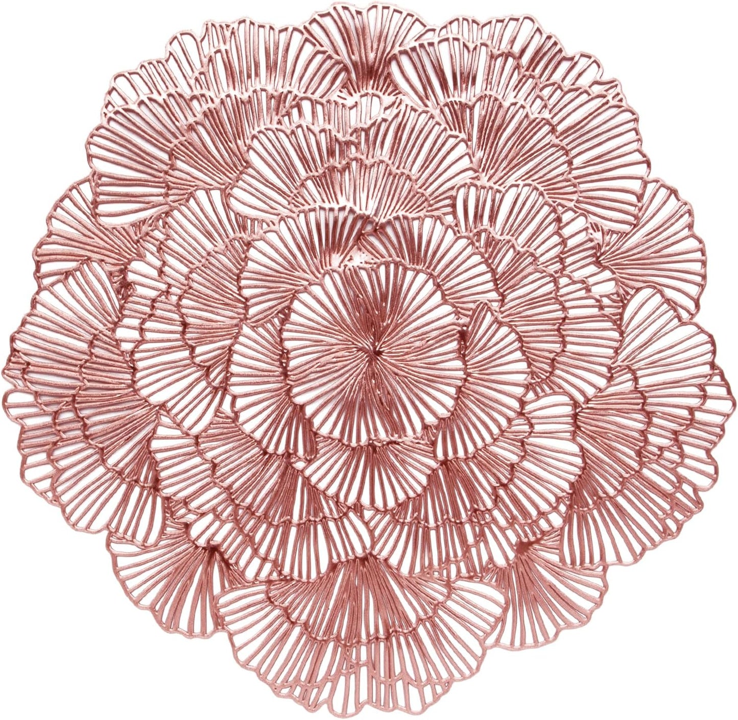Round Placemats, Gold Ginkgo Leaf Pattern, Vinyl Material, 15 Inch Diameter,Washable Non-Slip, Decorative Table Setting, Set of 6 (6, Rose Gold)