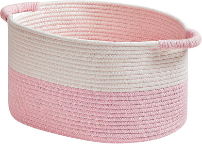 R RUNKA Storage Baskets for Organizing | 15"x10.2"x9.1" - 1 Pack Nursery Bin with Handles - Woven Cotton Rope Baskets for Dog Toys, Books, Shelf, Bathroom,Closet -Pink Basket for Girls