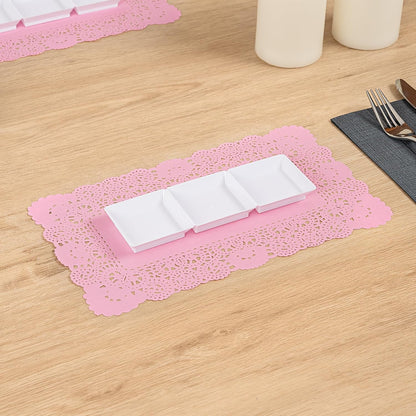 Restaurantware-Pastry Tek 12 x 7 Inch Paper Lace Doilies, 100 Rectangle Disposable Table Doilies - Elegant Lace Finish, Long Lasting, Pink Paper Lace Doilies, for Pastries, Cupcakes, Desserts