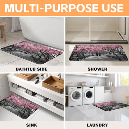 Pink Blossoms Trees Bath Rugs,Non-Slip and Absorbent Bathroom Rug Mat,Soft Dry Fast Machine Washable Bath Mats for Bathroom Kitchen Bathtub,Home Decor Accessories,15.7"×23.6"