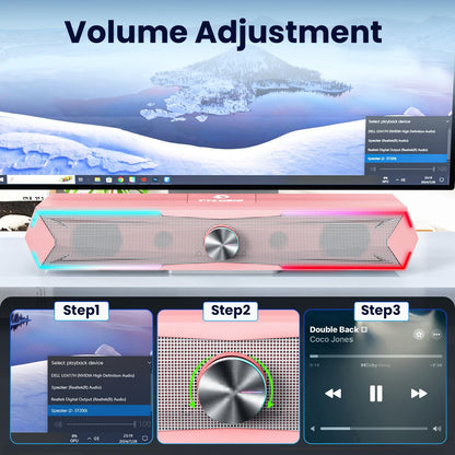Tylubio Computer Speakers for Pc Desktop with Clear Sound, Flowing LED PC Speaker for Computer Desktop Laptop Monitor, Bluetooth & USB Input - Pink