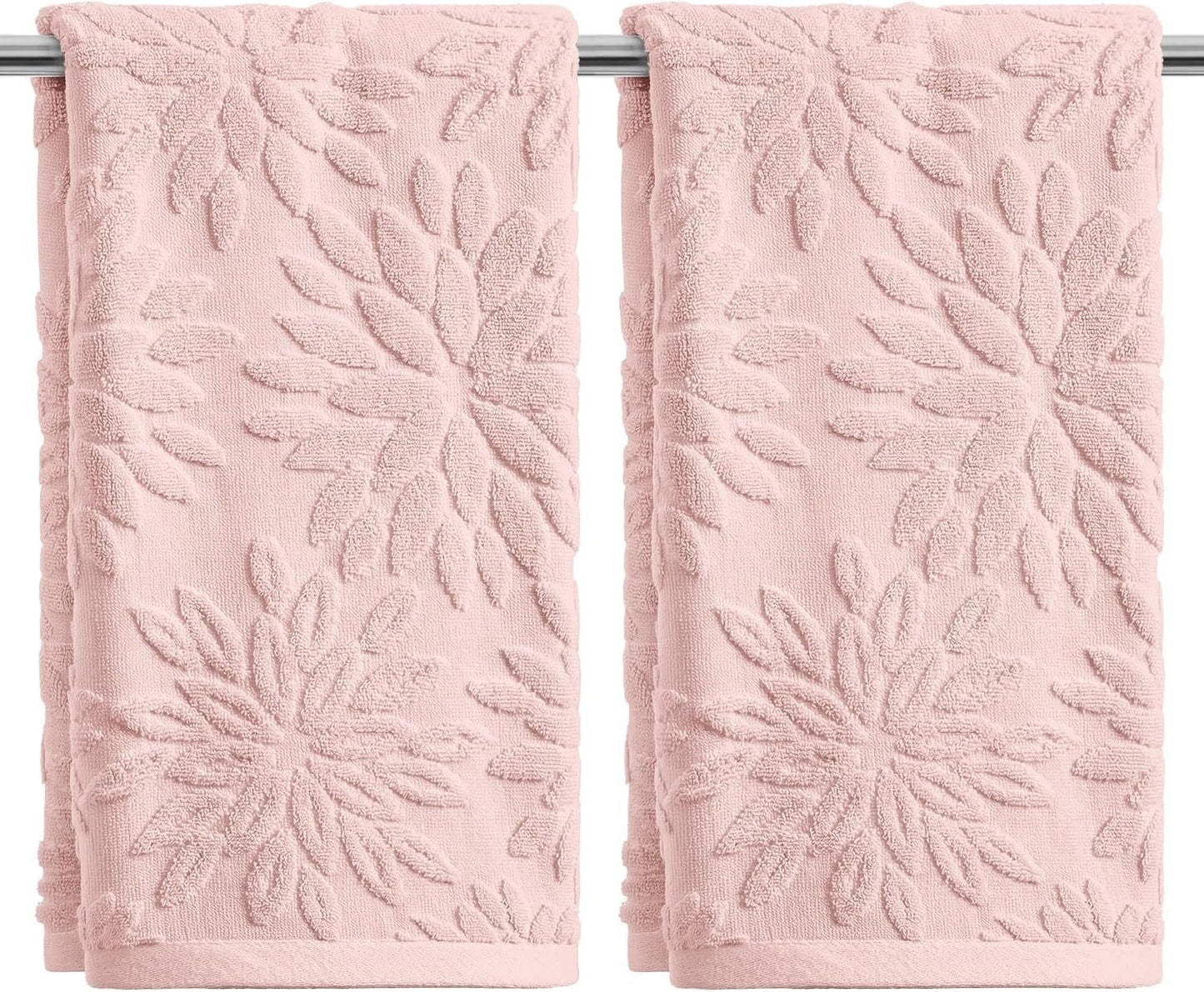 Artoid Mode 2 Pcs Pink 3D Dahlia Floral Jacquard Hand Towels for Bathroom, 100% Cotton Soft Absorbent Bathroom Decor Towels, 13.7 x 29.5 Inch