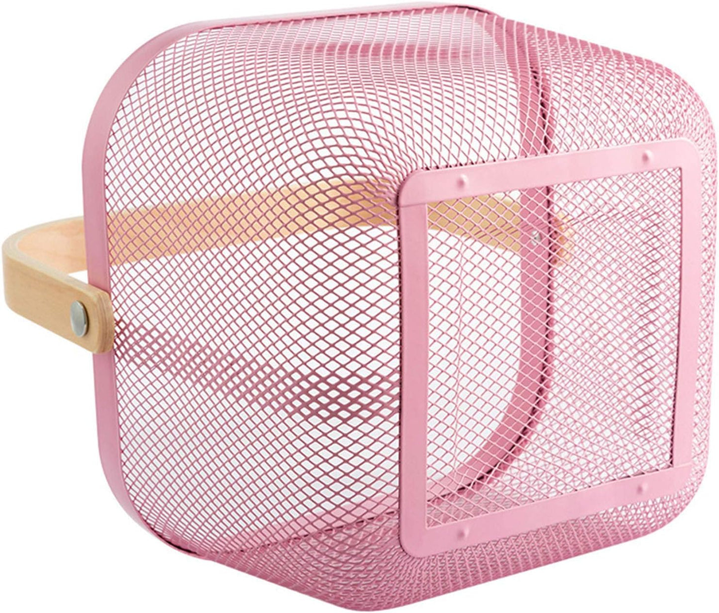 AJIODA Metal Mesh Steel Basket, Storage Organizer Basket Multi-functional Hanging Kitchen Baskets Fruit Basket Bin with Bamboo Handle for Kitchen Bathroom Picnic Shopping Decor Cabinet Home, Pink