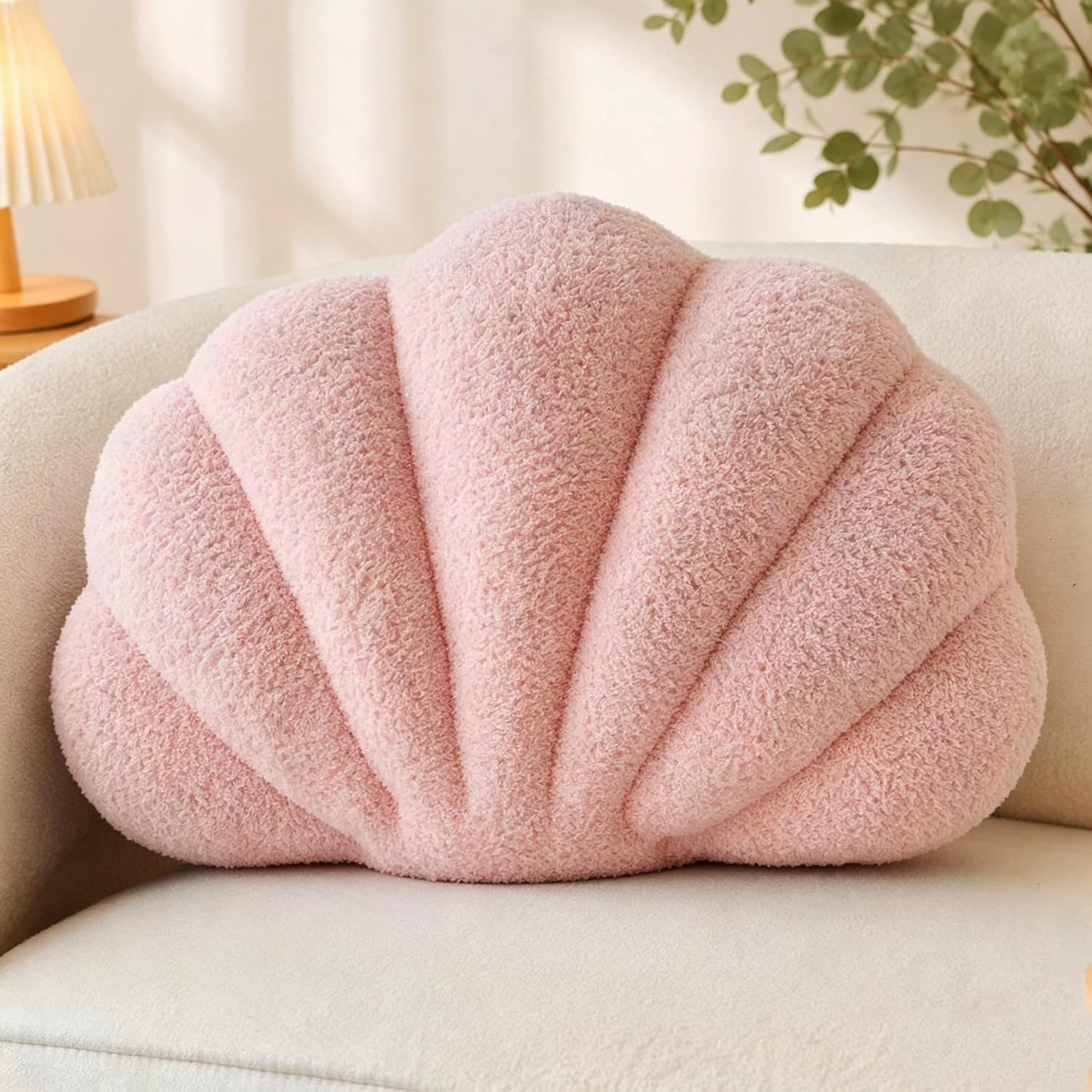CANGHI Shell Pillow Seashell Decorative Pillow Light Pink Beachy Coastal Shell Shaped Throw Pillows 13x10 Inch Soft Ocean Beach Sea Shell Plush Pillows Cushion for Bed Couch Living Sofa Room Decor