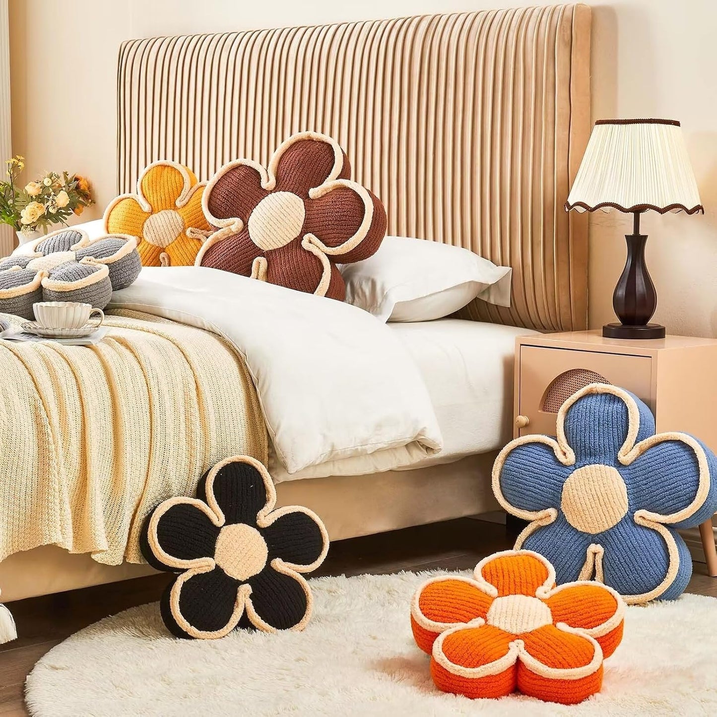 Kcvvcr Soft Flower Shaped Floor Cushion, Decorative Throw Pillow, Cute Seating Cushion, Plush Pillow for Sofa Couch Bed (13.7 Inch, Peach Pink)