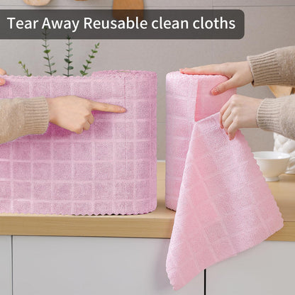 Ferdilan 80 Pack Microfiber Cleaning Cloth Roll,Lint Free Rags Paper Towels & Tear Away Reusable Towels,Washable Shop Rags,Wash Cloths Dish Rags(12" x 12") for Car Kitchen Window Garage-Pink