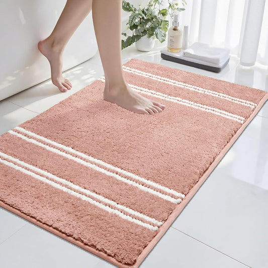 Tyrot Bathroom Rugs Non Slip Washable 24x17, Ultra Soft Super Absorbent Bath Rugs for Bathroom Floor, Shaggy Chenille Bath Rug, Microfiber Plush Quick Dry Bath Mat for Bathtub, Sink and Shower, Coral
