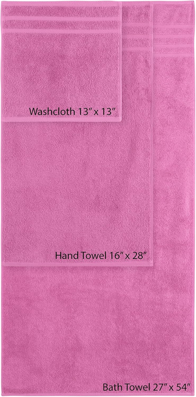 Hotel and Spa Quality 6 Piece Bath Towel Set 2 Bath Towel 2 Hand Towel 2 Washcloth Soft 100% Turkish Cotton Pink