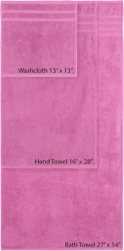 Hotel and Spa Quality 6 Piece Bath Towel Set 2 Bath Towel 2 Hand Towel 2 Washcloth Soft 100% Turkish Cotton Pink