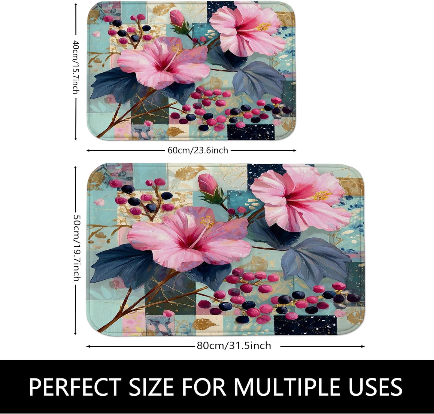 Floral Pattern Quick Dry Bath Mat, Elegant Peach Flowers Artistic Absorbent Non Slip Shower Mat, Spring Memory Foam Washable Bath Rugs for Bathroom Toilet Restroom Decorative 20x32 Inch