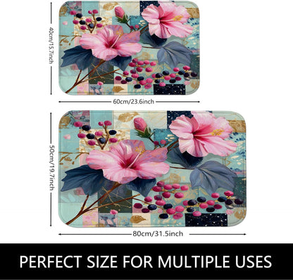 Floral Pattern Quick Dry Bath Mat, Elegant Peach Flowers Artistic Absorbent Non Slip Shower Mat, Spring Memory Foam Washable Bath Rugs for Bathroom Toilet Restroom Decorative 20x32 Inch