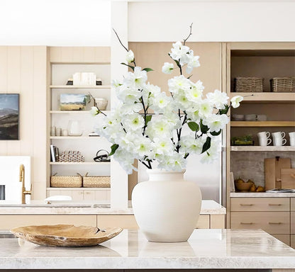 2pcs Artificial Cherry Blossom Flower Bulk Plum White Silk Peach Flowers Cherry Blossom Branches with Leaves for Spring Summer Decor Home Wedding Party Table Centerpieces