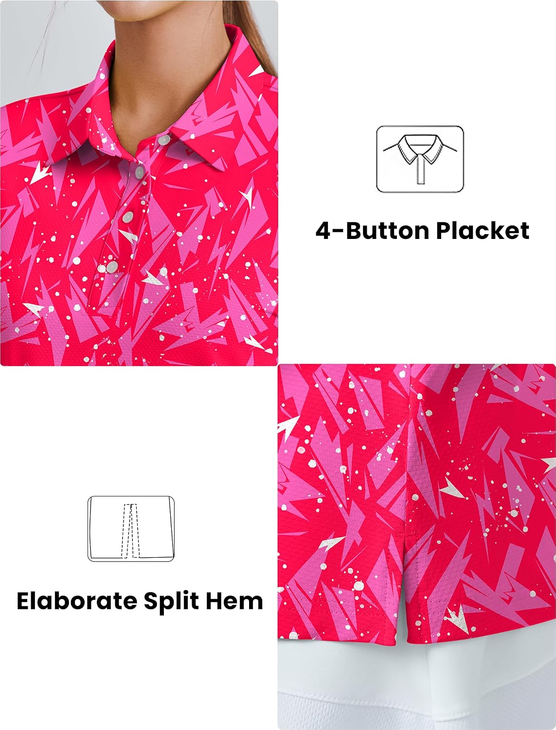 PINSPARK Womens Golf Shirt 4-Button UPF 50+ Quick Dry Collared Short Sleeve Polo Shirts for Women Tennis Work Golf Outfits