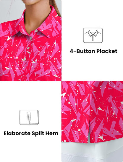 PINSPARK Womens Golf Shirt 4-Button UPF 50+ Quick Dry Collared Short Sleeve Polo Shirts for Women Tennis Work Golf Outfits