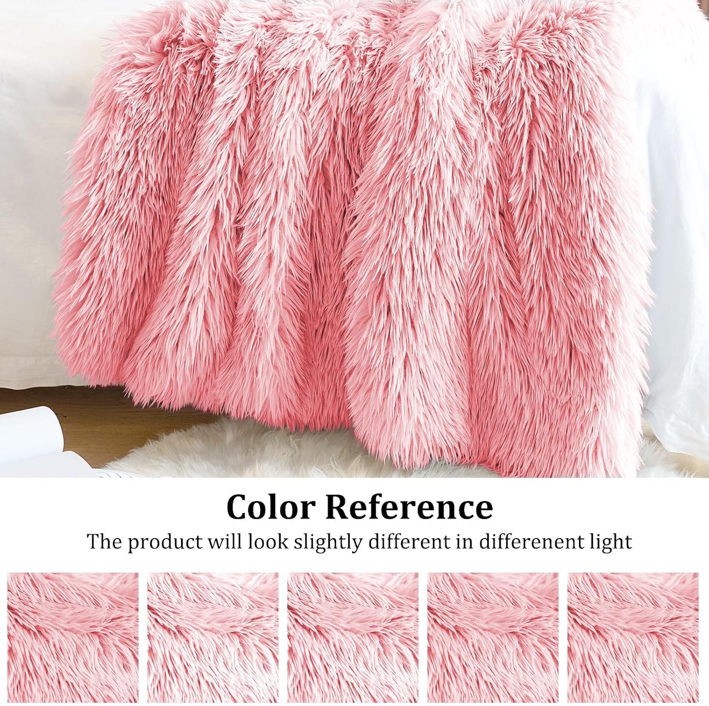 JONIYEAR Extra 2.8" Long Hair Fluffy Faux Fur Throw Blanket 50" x 60", Luxury Soft Decorative Fuzzy Furry Blankets for Couch, Cozy Plush Shaggy Blankets for Sofa Bed, Cute Lovely Blanket for Pet, Pink