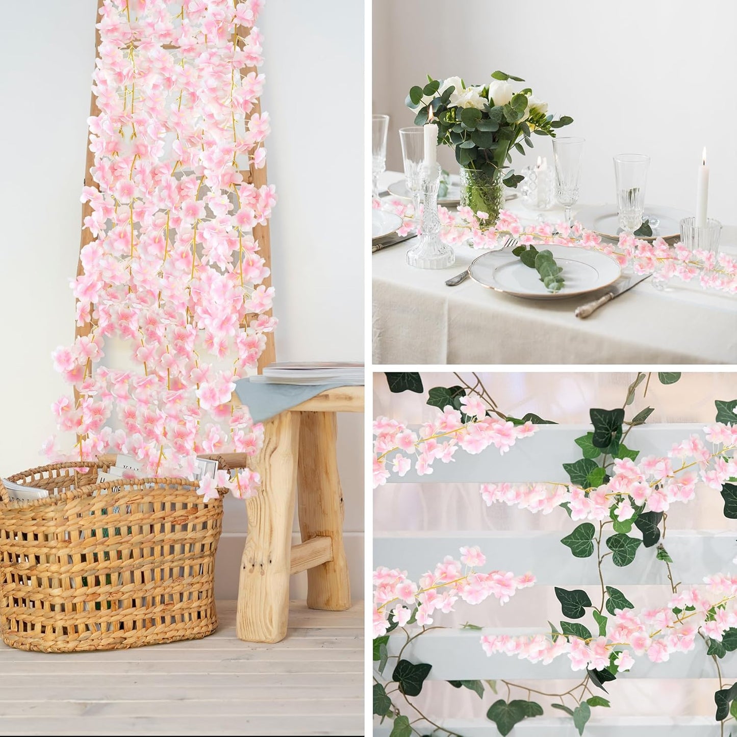 6PC 35.4FT Cherry Blossom Flowers Garland for Spring Decoration Artificial Pink Flower Garland Silk Sakura Vines Hanging for Wedding Party Valentine Japanese Home Decor