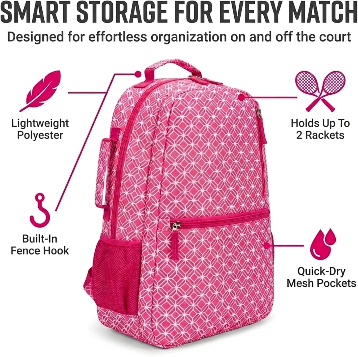 Thorza Tennis Racket Backpack for Women – Lightweight Tennis Bag Stores 2 Rackets, Balls, and Sports Gear – Backpack