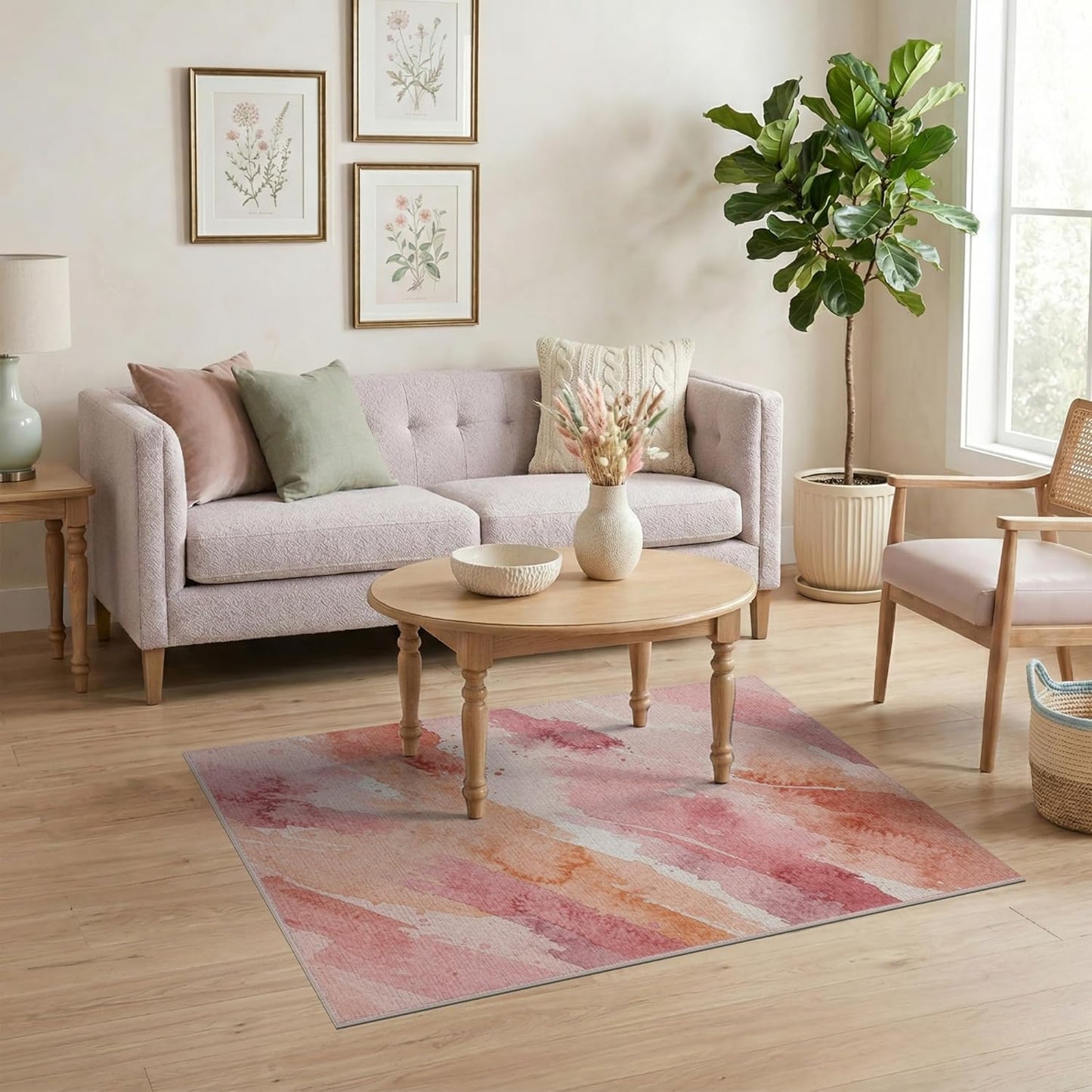 4'x6' Washable Watercolor Abstract Area Rug, Peach Flatwoven Floor Mat Non-Slip Chair-Friendly Carpet for Home Office, Gaming Room, Under Desk | Ref:2165436