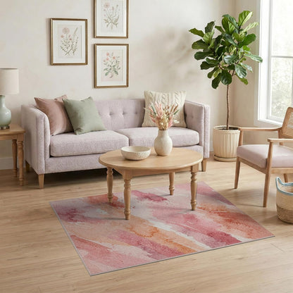 4'x6' Washable Watercolor Abstract Area Rug, Peach Flatwoven Floor Mat Non-Slip Chair-Friendly Carpet for Home Office, Gaming Room, Under Desk | Ref:2165436