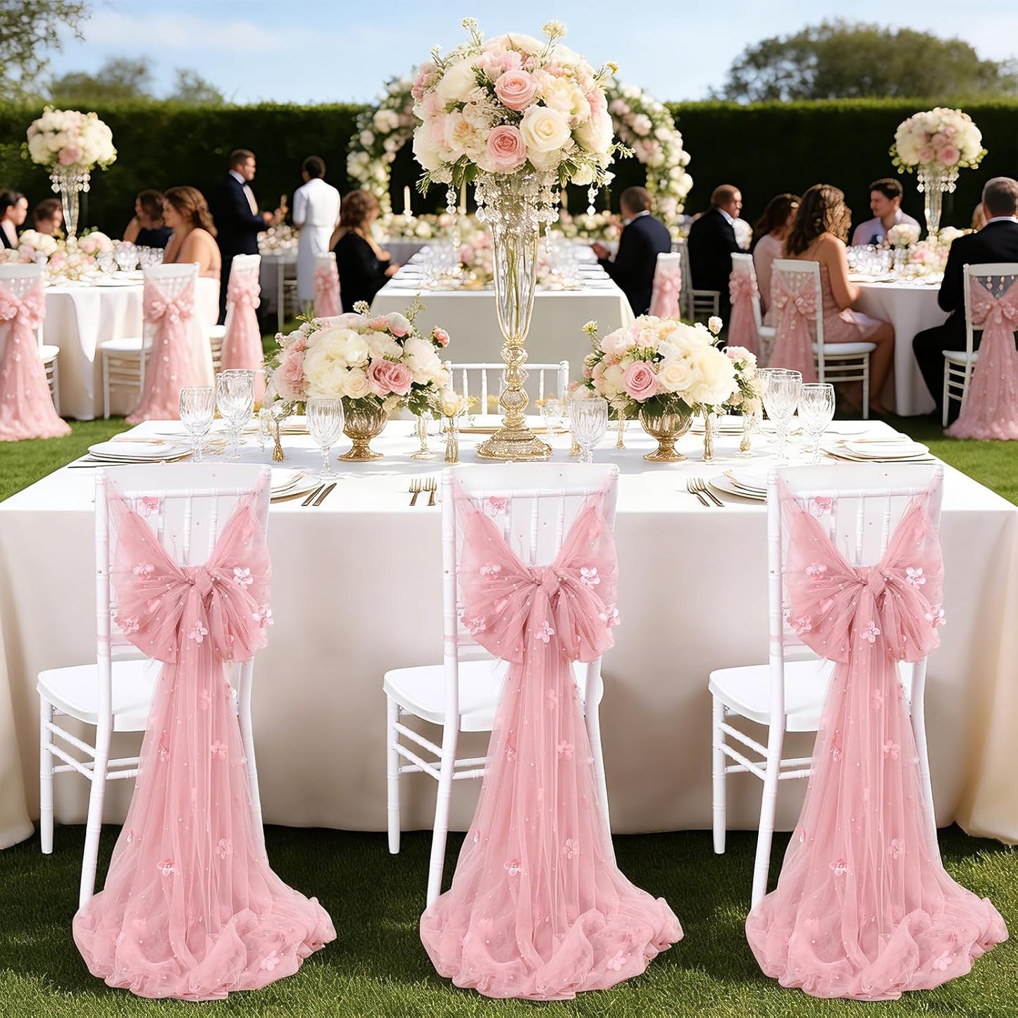 LuoluoHouse Pearl Tulle Tablecloth 10ft Flower Pearl Table Runner Sheer Gauze Fabric Wedding Lace Kitchen Linen for Arch Bridal Shower Veil Baby Shower Sweetheart Table Decorations(Dusty Pink)