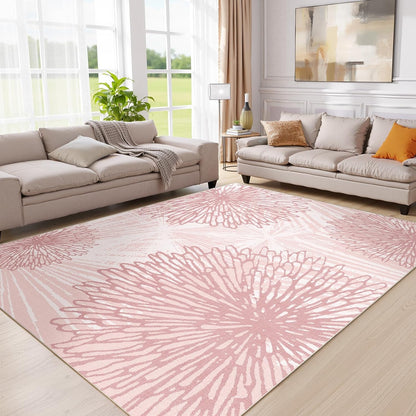 Pink Rugs for Bedroom Girls: 8x10 Modern Large Washable Soft Cute Boho Floral Pattern Area Rug Neutral Indoor Floor Non-Slip Carpet for Living Room Dining Nursery Kids Playroom Baby Room House Decor