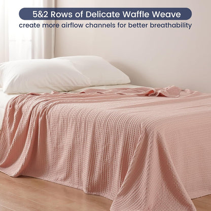 PHF Lightweight Waffle Weave Blanket Queen Size 90"x 90", Soft Woven Summer Blanket for Hot Sleepers - Aesthetic Home Decor for Couch Bed Sofa, Pet Friendly, Rose Pink