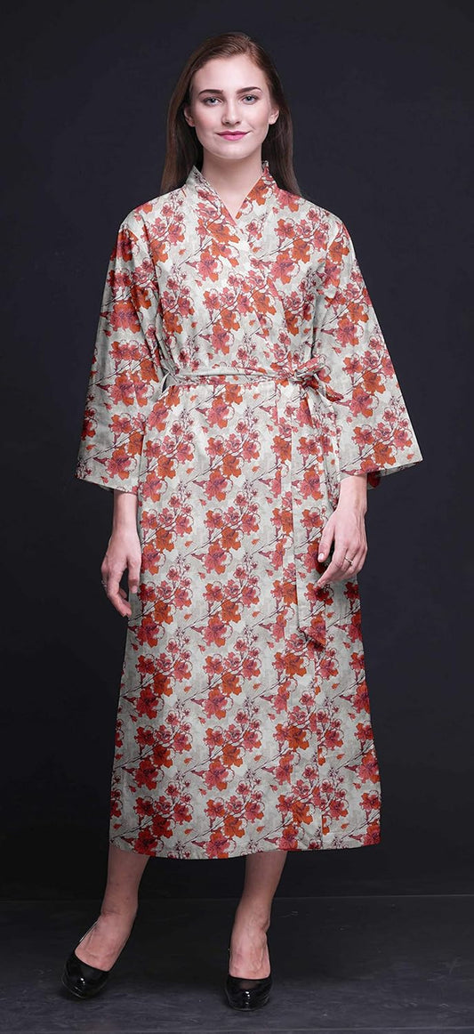 Bimba Long Robes for Women Printed Bride Getting Ready Bridesmaid Robes Cotton Bathrobes