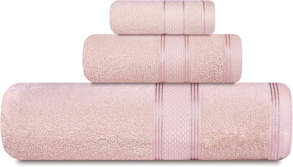 Casa Lino 100% Cotton Bath Towels Set of 4 (1 Bath Towel, 1 Hand Towel & 2 Wash Cloths) - Bathroom Towels and Washcloths Set - Complete Bathroom Set - Guest Room Essentials - (Blush Pink)