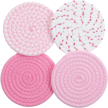Cute Drink Coasters for Desk,Pink Woven Fabric Coasters,Absorbent Coaster for Drinks,Living Room,Table Home Table Home Decor Gift - 4.5 Inch