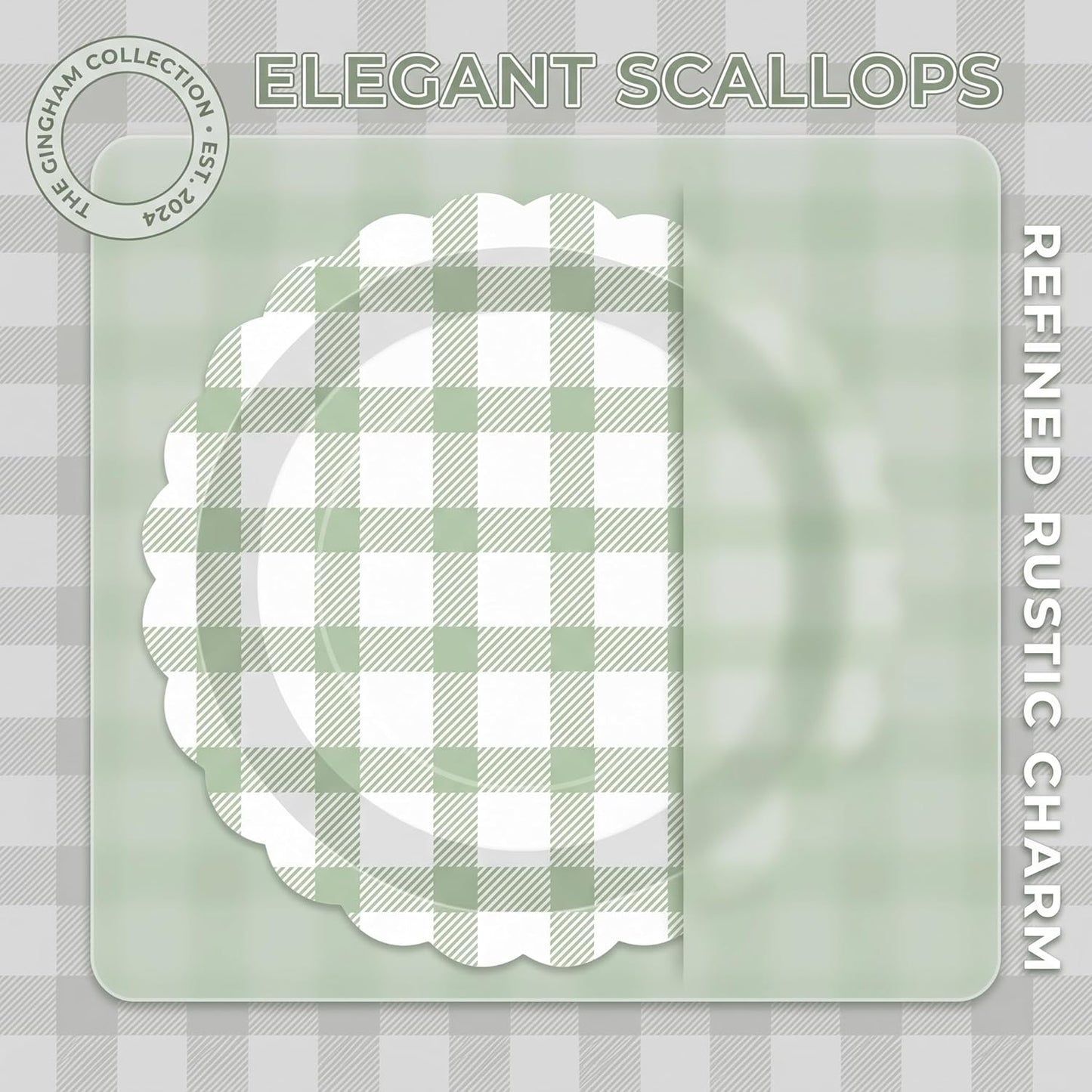 350 PCS Sage Green Gingham Party Supplies,Pink Gingham Birthday Party Set with 9" & 7" Gingham Plates, Napkins, Forks, Knives, Spoons,Perfect for Baby Shower Decorations,Wedding, Outdoor Picnic