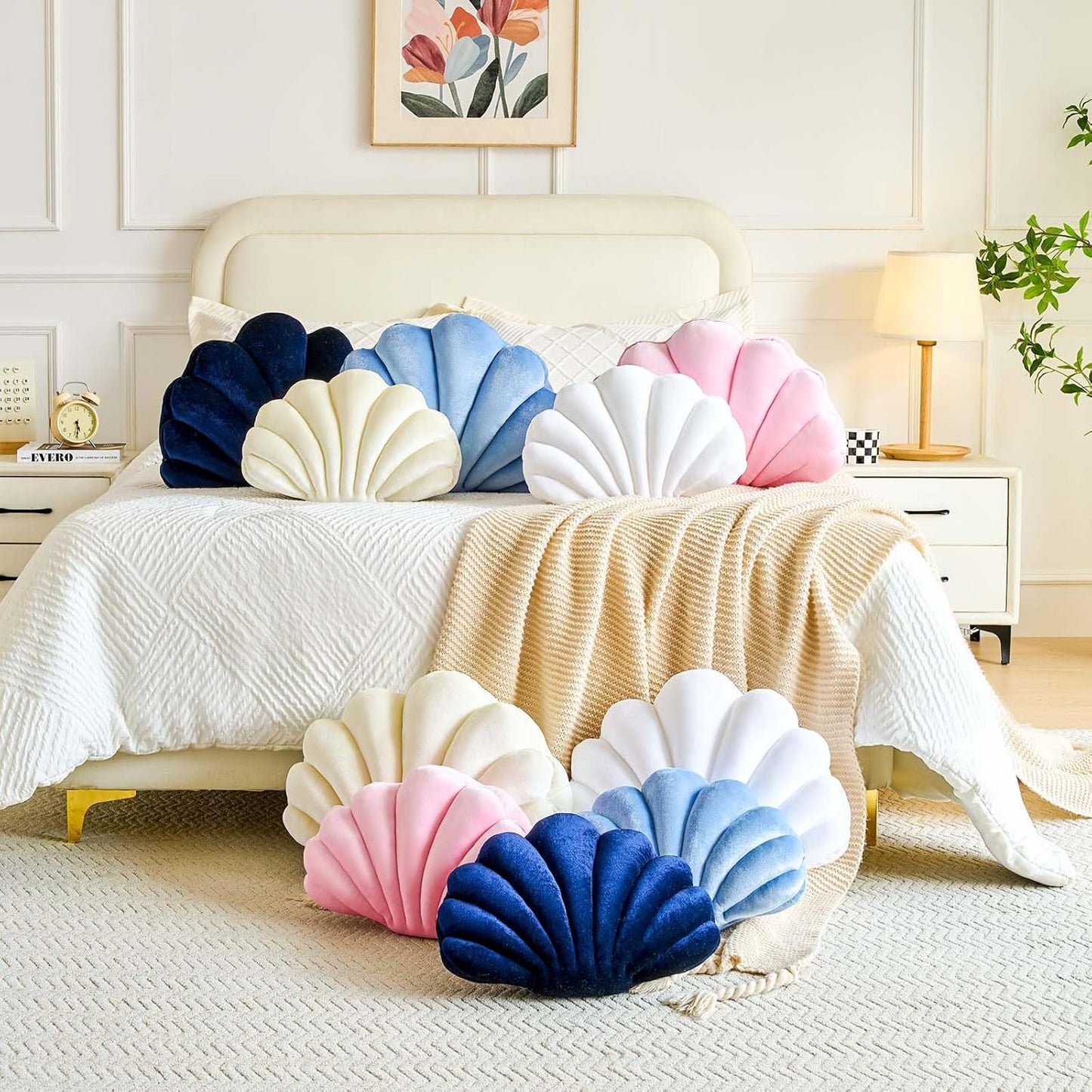 Lfsaaj Pink Seashell Throw Pillows, Shell Shaped Throw Pillows, 13 Inch Soft Velvet Home Decorative Pillow Plush Cushion for Bed Couch Living Sofa Room Decor Accent Throw Pillow