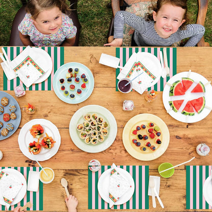 Whaline 50Pcs Stripe Paper Placemats Disposable Table Mat Green Pink Cabana Stripe Decorative Place Mats for Birthday Wedding Party Decor Dining Table Setting, 10 x 14 Inch