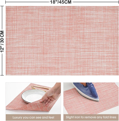 Artoid Mode Pink Vinyl Placemats Set of 4, Washable Heat Resistant Non-Slip Plastic PVC Place Mats for Farmhouse Holiday Party Dining Decor