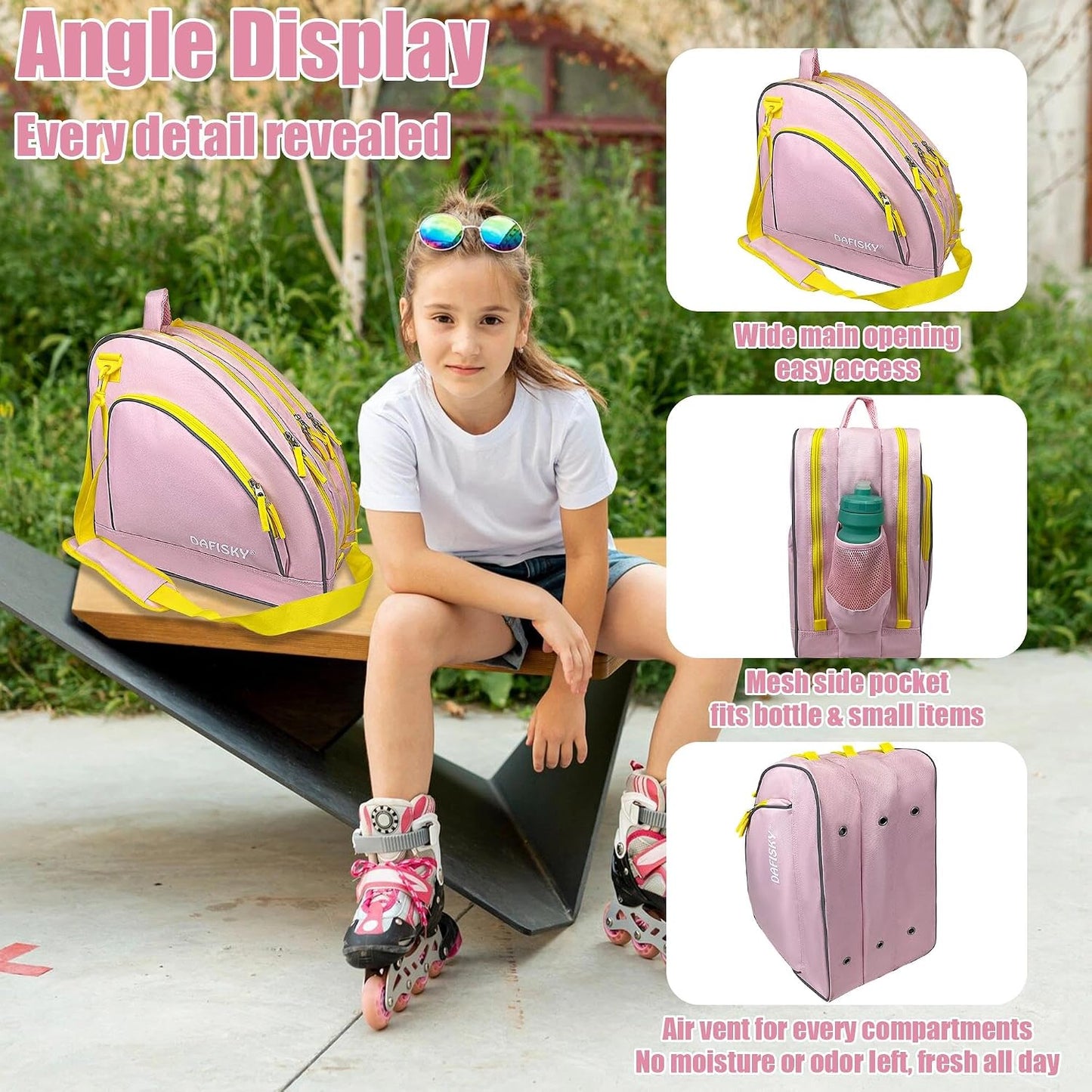 DAFISKY Roller Skate Bag Ice Skating Bag | Multiple Pockets, Spacious Main Compartment, Dedicated Helmet Storage, 1200D Polyester, Adjustable Padded Shoulder Strap