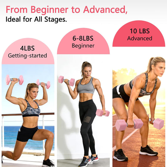 20LBS Adjustable Dumbbell Set, 4 in 1 Free Weights Dumbbells Set for,4lb 6lb 8lb 10lb, with Metal Non Slip Handle，Quick Change，Home Gym Strength Training Equipment for Men and Women