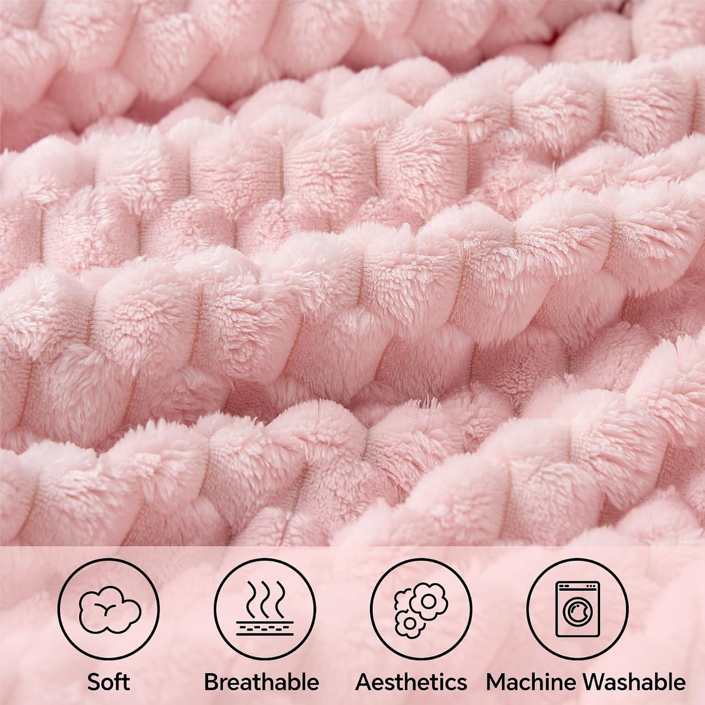 BEDELITE Fleece Blanket - 3D Jacquard Decorative Pink Throw Blankets for Women's Couch & Bed, Soft and Cozy Warm Plush Fluffy Blanket, Cute Birthday Gift for Women, 50x70 Inches