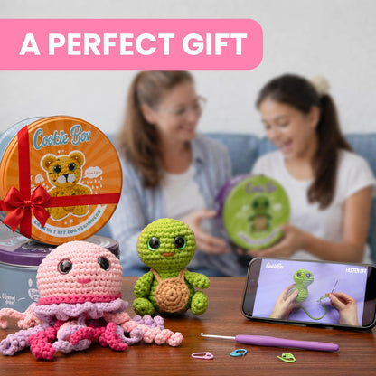 Cookie Box Original Crochet Kit for Beginners – Gift Set to Make Bunny Lola Amigurumi Plushie – Easy DIY Crochet & Knitting Starter Kit with Video and PDF Tutorials