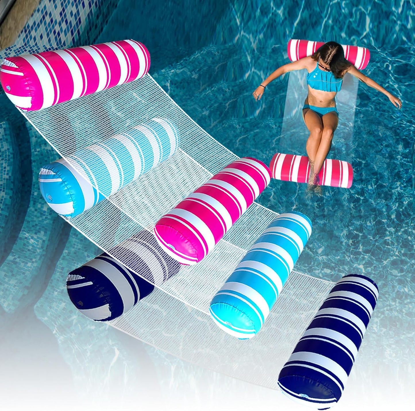Inflatable Pool Floats Adult Size Water Hammock,Floats for Swimming Pool,4-in-1 Multi-Purpose Pool Floating Toys,Pool Rafts Lounge Chairs Floaties,for Adults Vacation Fun and Rest