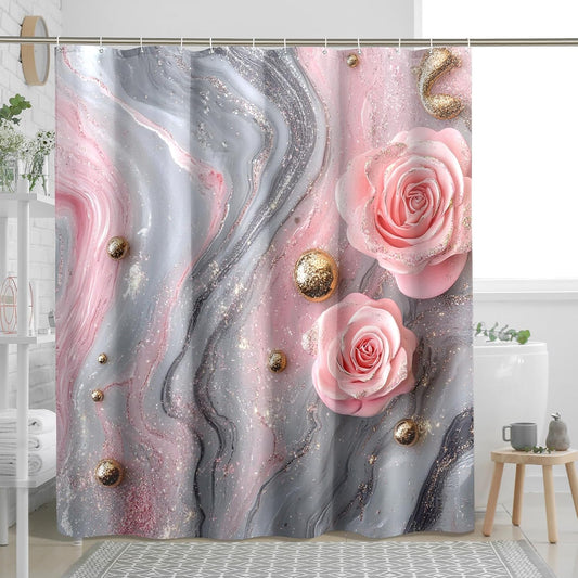 Peach Marble Shower Curtain, Luxury Abstract Modern Shower Curtains for Bathroom, 3D Contemporary Print Bath Decor Accessories Set -62 * 72