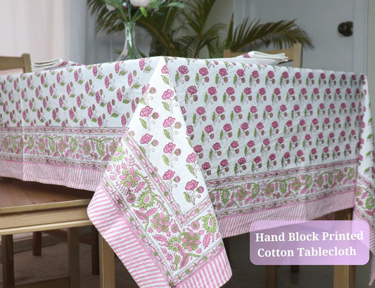 Block Print Table Cloth- 60x120 Inch Rectangle 100% Cotton Handmade Pre-Shrink, Washable for Spring, Kitchen & Dining Perfect for Patio, Indoor & Outdoor, Farmhouse