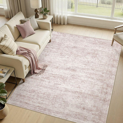 cotiled Washable Area Rugs for Living Room 6x9: Non Slip Low Pile Neutral Abstract Carpet Kid & Pet Friendly Stain Resistant Rugs for Bedroom Home Office Decor (6x9 Pink)