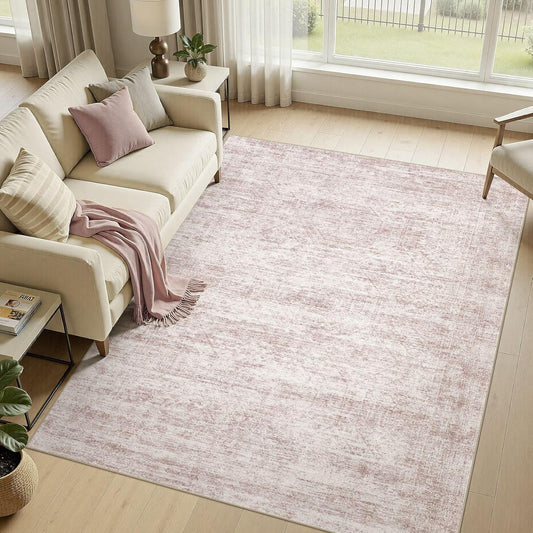 cotiled Washable Area Rugs for Living Room 6x9: Non Slip Low Pile Neutral Abstract Carpet Kid & Pet Friendly Stain Resistant Rugs for Bedroom Home Office Decor (6x9 Pink)