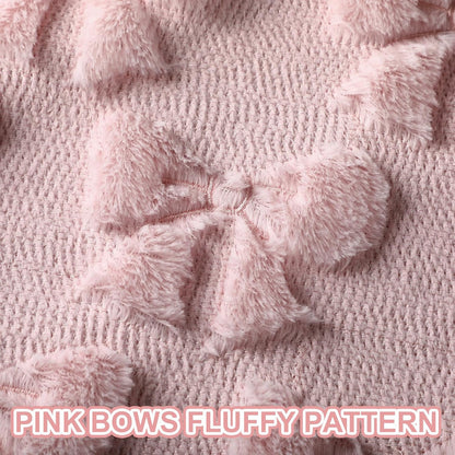 Mixweer Pink Bow Pillow Covers Set of 2 Preppy Room Decor Coquette Cute Spring Summer Decorative Faux Fur Soft Bowknot Stuff Fluffy Plush Aesthetic Pillowcase for Bed Sofa Couch (18 x 18 Inch)