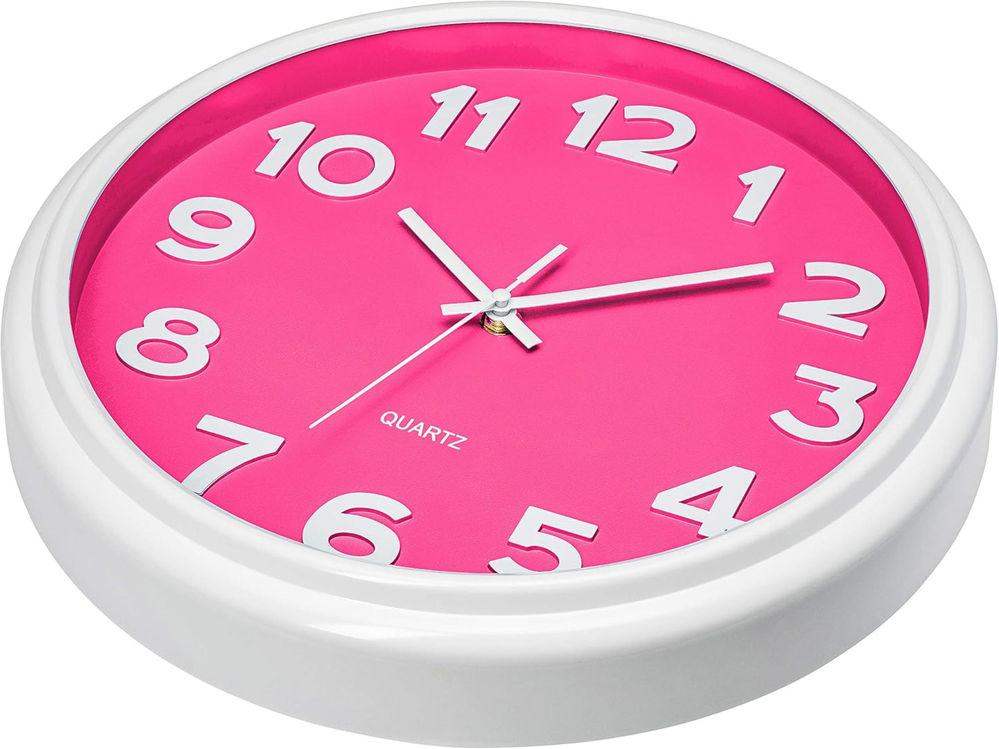Bernhard Products Pink Wall Clock 12.5 Inch Silent Non-Ticking Modern Stylish Quartz Clocks for Home Kitchen Office Bedroom Girl's Room Nursery Kids School Classroom Battery Operated, Easy to Read