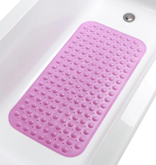 Large Non-Slip Bathtub & Shower Mat 31”x16” (Smooth/Non-Textured Tubs Only) Safe, Clean, Machine-Washable, Superior Grip&Drainage, Vinyl, Opaque Pink